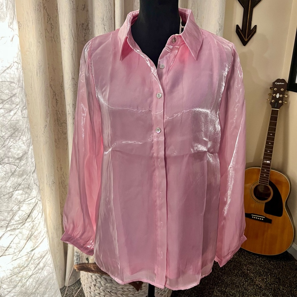 JODIFL Pink Sheer Lined Button Down Shirt